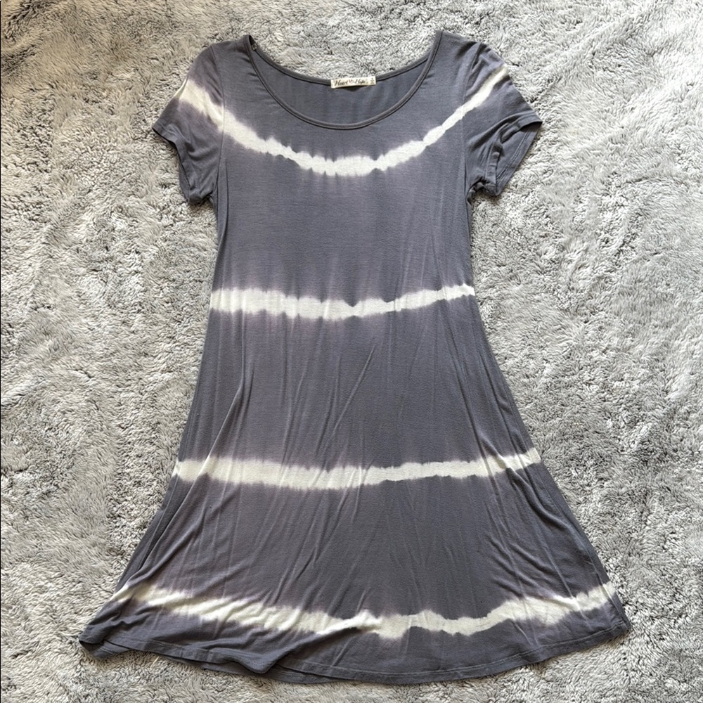Gray Tie-Dye Short Sleeve Dress